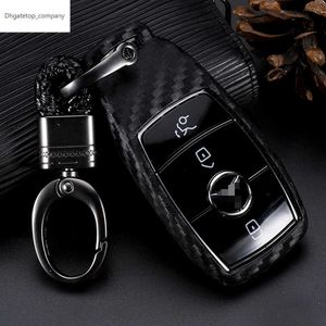 Look nouveau porte-clés de voiture à distance en Silicone en Fiber de carbone pour Mercedes Benz classe A C E S W203 W204 W212 W213 W176