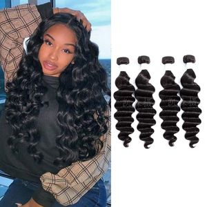 Loose Deep 4 Bundles Brésiliens Human Human Peruvian Indian Indien Vierge brute Double trame naturelle 10-30 pouces