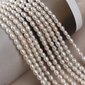 Piedras preciosas sueltas (20 cm) Perlas blancas en forma de arroz de 3,5 a 4 mm Perlas naturales cultivadas en agua dulce Perlas semiacabadas Materiales para hacer joyas DIY