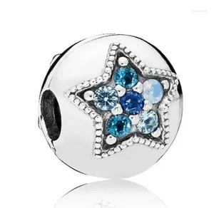 Gemystones en vrac authentique 925 Charme en argent sterling étoile Bright Star avec bleu mélange Clip Clip serrure bouffée