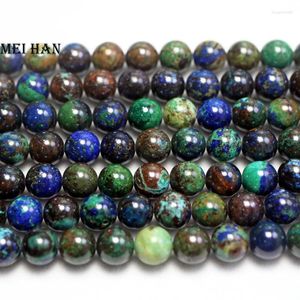 Meihan – pierres précieuses naturelles en vrac, chrysocolle, Azurite, perles rondes lisses pour la fabrication de bijoux, Design DIY