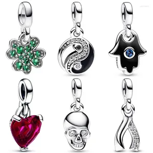 Pierres précieuses en vrac Mon trèfle Crâne Hamsa Main Wishbone Yin Yang Mini Pendentif Perle 925 Sterling Silver Me Charm Fit Europe Bracelet DIY