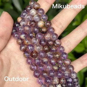 Pierres précieuses en vrac cristal fantôme violet naturel améthyste 8mm 10mm perles de pierre rondes lisses pour la fabrication de bijoux bracelets à faire soi-même collier