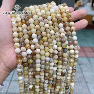 Pierres précieuses en vrac perles de pierre d'opale jaune naturelle entretoise ronde 6 8 10mm pour la fabrication de bijoux collier à faire soi-même Bracelet 15 