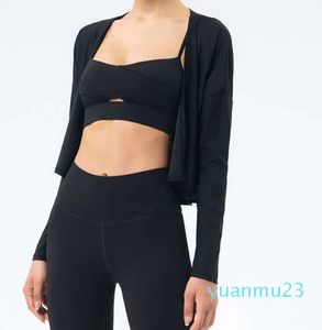 Haut de sport ample pour femmes, manteau Fiess, costume de Yoga, manches longues, une pièce couvrant les fesses, jupe à bandes, vêtements de course décontractés, de gymnastique