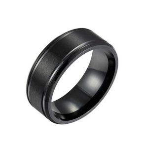 Loredana 8 mm Gold en blanco y negro Tres colores Color sólido Matte Doble bisel de acero inoxidable Men039s Anillos a medida para hombres Q05817517756