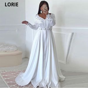 LORIE blanc caftan marocain robes de soirée formelles avec manches longues bal occasion spéciale robes dentelle appliques mère robe 2020 LJ201123