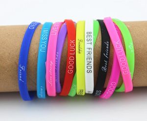 LOT 100 pièces mélange de couleurs lettres imprimer bracelet en silicone bracelet 5mm élastique en caoutchouc Bracelets d'amitié hommes femmes bijoux MB1924259772