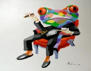 Lots de peinture à l'huile d'art abstrait moderne peint à la main, toile d'animaux grenouille, décoration murale de maison, plusieurs tailles, 13609839942