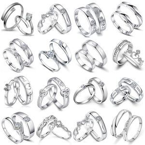 Lotes al por mayor 1 par Unisex hombres mujeres 925 Chapado en plata CZ pareja amantes encanto anillos de boda nupciales anillos de compromiso