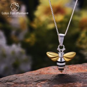 Lotus Fun Momen Real 925 joyería de plata de moda encantador colgante de abeja de miel sin collar cadena para mujeres gota entera V188E