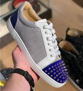 Christian Louboutin CL louboutine Вы  Loubiton Christiane à fond rouge Pas cher Semelle rouge Nylon Cuir Hommes Casual Plat Élégant Marque Spikes Baskets Chaussures Perfect Lover