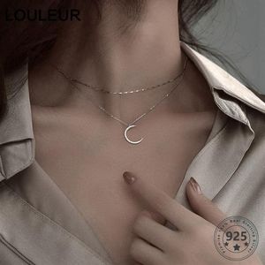 Collar Louleur Plata de Ley 925 auténtica con forma de luna, elegante collar de cadena de oro de doble capa para mujer, joyería de buenos de lujo 09281f