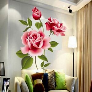 Amour 3D Rose Fleur Stickers Muraux Chambre Salon TV Décoration Wall Sticker Home Decor Decal Art