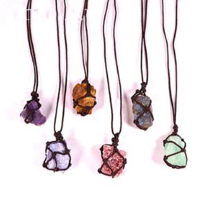 Cadeau d'amour Cristal Naturel Quartz Reiki guérison Chakra Gemme Tissé À La Main Net Sac Pierre Brute Grande Particule Pendentif Bijoux Énergie Gem Collier