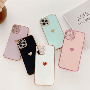 Étuis plaqués dorés Love avec patinage latéral pour iPhone 12 Pro Max Mini 7/8 Plus, coque arrière de protection, 5 couleurs