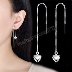 Línea de oreja de corazón de amor para mujer, pendientes largos con borlas de temperamento, enlaces de Color plateado, pendientes de Metal de moda coreana para niñas