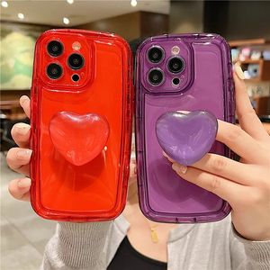 Coque arrière en TPU avec support en forme de cœur d'amour, étui en silicone Transparent pour iPhone 15 14 Plus 13 12 11 Pro Max