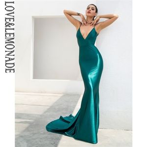 LOVELEMONADE Vert Col V Profond Dos Ouvert Slim Flash Matériel Maxi Robe LM81222 210320