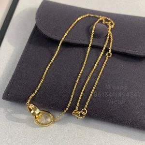 Collar LOVE para mujer Doble anillo de diseñador Chapado en Oro 18K calidad T0P reproducciones oficiales estilo clásico regalo para novia con caja 005