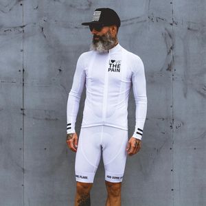 Love The Pain White Ciclismo Jersey Traje EE. UU. Ciclismo Equipo Ropa Camisa para hombre Manga larga Bib Shorts Road Bike Tri Traje MTB 231220