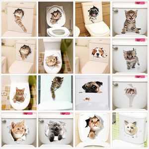 Lovely Cat Dog Toilet Stickers Home Decoration DIY DROING CARTOON ANIMAL WC Mural Art vif 3d chaton chiot safari PVC Wall Decal 240408