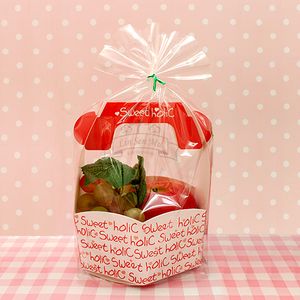 Joli panier de fleurs translucide, sac plat et ouvert, emballages de gâteaux, bonbons, emballage (100 ensemble/lot 1 ensemble = 1 sac + 1 base en papier)