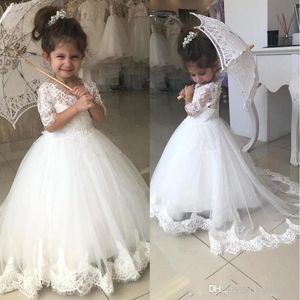 Preciosa flor vestida de niña para bodas media manga v cuello encaje apliques bata de fiesta de cumpleaños primer vestido de comunión hecho a medida