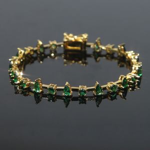 Precioso brazalete de circón redondo con gota de agua verde múltiple, pulsera elegante, pendientes, Hip Hop, chapado en oro, circonita cúbica pavimentada, regalo de fiesta para mujer, conjunto de joyería al por mayor