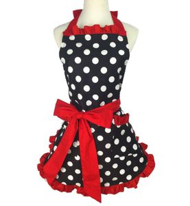 Belle élégante rétro Lacy Vintage Flirty Maid Polka Dot cuisson tabliers de cuisine pour femme travaillant tablier réglable avec poches Y200103