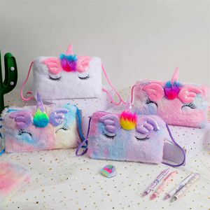 Precioso bolso de unicornio para niños, minibolsos de hombro populares de felpa para niños, carteras y bolsos al por mayor para niñas