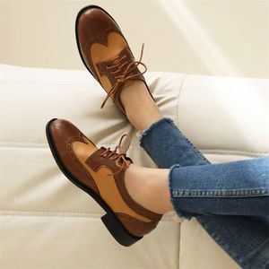 Talon bas femme chaussures 2023 nouveau lacets bout rond mocassins Style britannique appartements couleur épissage dames unique chaussure Dropshopping