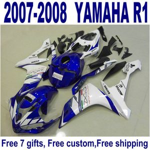 Juegos de carrocería de precio más bajo para carenados YAMAHA YZF R1 2007 2008 kit de carenado de plástico azul blanco negro YZF-R1 07 08 ER66