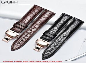 LPWHH Banda de reloj de cuero Crocodile Genuine 18 mm de 19 mm 20 mm 21 mm 22 mm Strap Coffee Butterfly Butterfly Buckle Band9444647