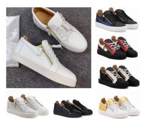 Ltaly Luxe Casual Shoe Casume de haute qualité Zipper Hommes et femmes Chaussures plates basses Frosted Leather Sneakers Men's Couple Chaussures Eur Taille 36-46 Gz