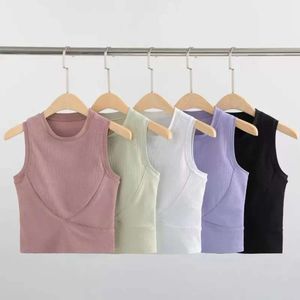 Lu Align Tank Tanks Yoga Tops de cuello alto Mujer Fitness Sin mangas Cami Top Camisa deportiva Camisa de gimnasio para correr acanalada delgada Sujetador incorporado Crop Top Lemon Sports 2024