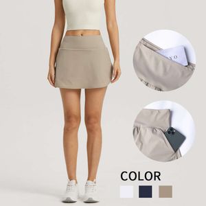 Lu Lu align Lemon Yoga Falda de tenis para mujer vendedora caliente con pantalones cortos en el interior Grils anti-vaciados Ropa deportiva 2 bolsillos al lado y basculador de cintura