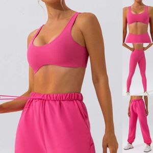 Lu Lu aligner Costume de Yoga citron ensembles rose vif femmes Gym Fitness soutiens-gorge avec Leggings et pantalons collier en perles vêtements de course survêtement vêtements de sport Jogger body
