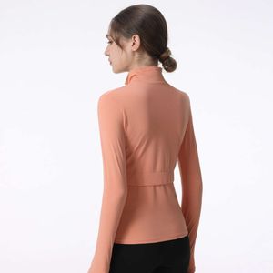 Lu Lu Align Yoga Lemon Veste de sport pour femme avec fermeture éclair, séchage rapide, veste de gym, course à pied, col montant, trou pour le pouce, chemise à manches longues, Workou LL Jogger