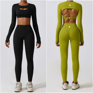 LU LU LEMONS Yoga Ensembles de tenues pour femmes Trois pièces Chemises à manches Gilet Pantalon Pantalon Excerise Sport Gym Running Pantalon long Élastique Taille haute Sportwear wea