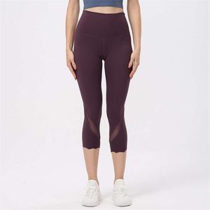 Lu Lu Pant Lemon Yoga Mesh Yoga Leggings Recortados Fitness A Prueba de Sentadillas Tallas Grandes Cintura Alta Pantalones Deportivos para Mujer Costuras Que Absorben La Humedad Gimnasio