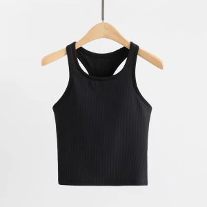 Lu Débardeur Slim Fit Sans Manches Yoga Tenues Gilet Court Sous-Vêtements Chemise Brossé Serré Élastique Respirant Été Fraîcheur Femmes Entraînement Sports avec Soutien-Gorge Rembourré