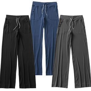 LU Yoga Pantalon à jambes larges Designer pour femmes Retour toujours avec cordon de serrage Pantalon à jambe droite Taille haute Poche contractée Dropping Floor Dragging Pants