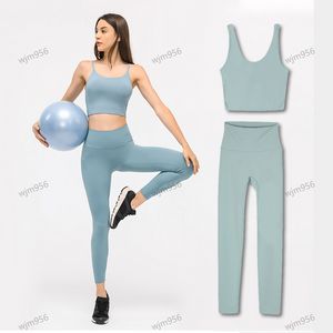 LU1u 2024 Femmes Outfit Jogger Yoga Leggings Costume Pantalon Taille Haute Sport Élever Les Hanches Gym Wear Legging Aligner Élastique Fitness Collants Top avec coussinet de poitrine