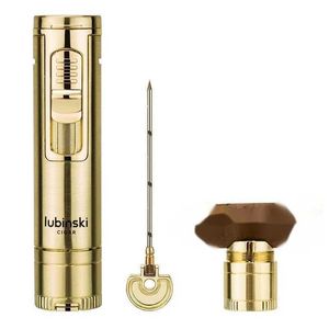 LUBINSKI-encendedor de cigarros, accesorios para fumar, butano azul, sin llama de Gas, soplete de lujo con aguja perforadora, taladro de Metal