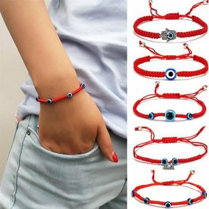 Lucky Blue Evil Eye Charms Bracelets Fatima Hamsa Main Réglable Corde Rouge Fil Corde Couple Bracelets Femmes Hommes Coeur Fleur But253N