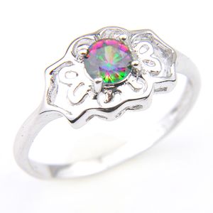 Luckyshine 6 Pz Lotto Rotondo Colorato Naturale Mystic Topaz Gemme Anello 925 Sterling Silver Wedding Family Friend Holiday Gift Rings