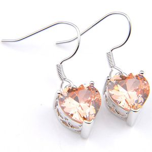 Luckyshine Morganite Pendientes en forma de corazón Joyas de regalo de mujeres 925 Pendientes de joyería de circón de cristal de plata 1923