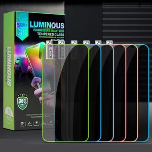 Protecteur d'écran en verre trempé fluorescent lumineux Glow de nuit dans la couverture de protection brillante sombre pour l'iPhone 15 14 13 12 11 Pro Max XS XR 8 7 6 Plus avec un paquet 10in1