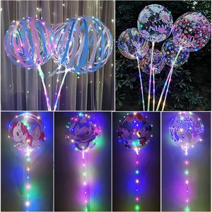 Cadenas de globos luminosos Luces Patrón de impresión de 20 pulgadas Globos transparentes con poste de 70 cm 3 metros Cadena de línea LED Decoraciones para fiestas de bodas Vacaciones